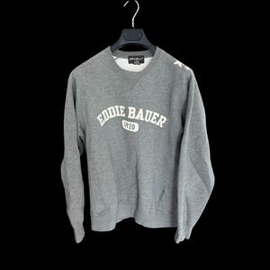 90's Eddie Bauer Mens Heather Grey Arched Logo Crewneck Sweatshirt Medium